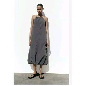 Zara Women’s 100%  Adjustable Strap Grey Midi Dress-Size XXL 2805 213